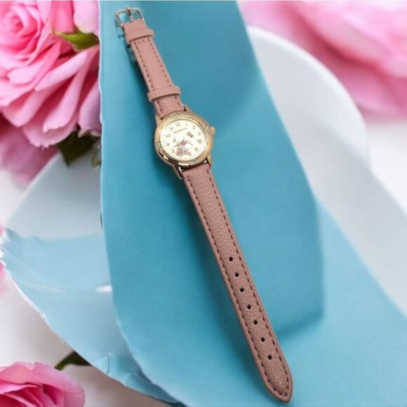 Hello Kitty Pink Leather Band Watch Cat Face Rose Gold Rhinestone Analog Battery - Picture 4 of 6